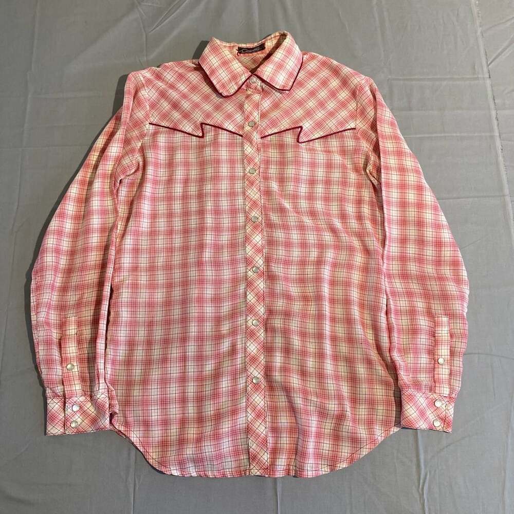 True vintage Country Plaid Western Pearl Snap Shirt Pink Long Sleeve Vintage